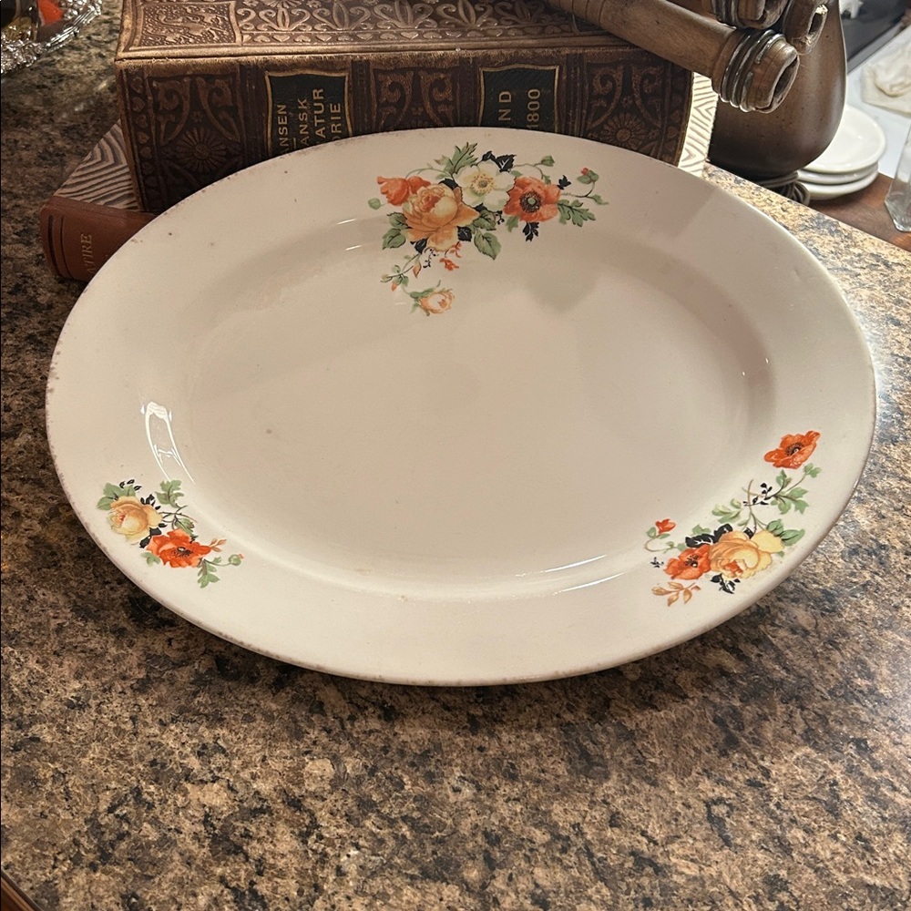 Homer Laughlin Floral Oval Platter with Orange and Cream Accents